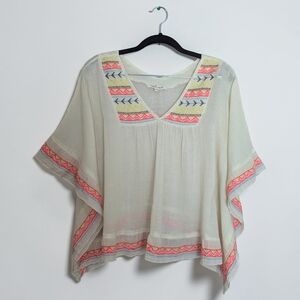 Cousin Earl Size XS Kaftan Poncho Embroidered Blouse Bohemian Batwing Beige Top